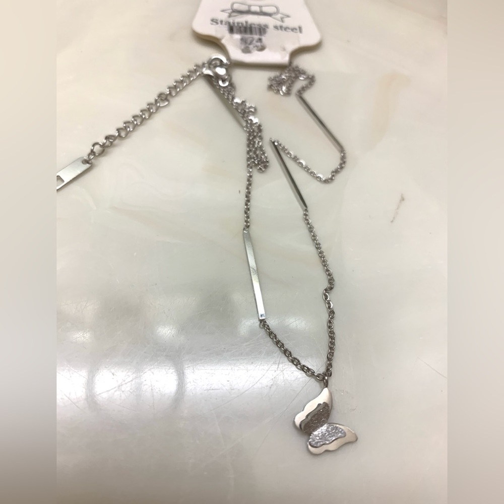 Stainless Steel Silver Butterfly Necklace
